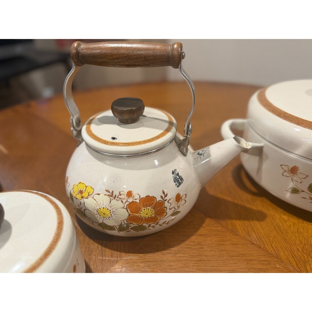 Vintage Daniele Collection Trailside Enamelware Cookware Set - Floral Enamel Pot - Picture 6 of 11